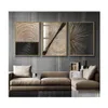 Peintures Mur Imprime Abstrait Rétro Noir Or Bois Art Affiches Arbre Anneau Lignes Radiales Nordique Toile Photo Décor À La Maison Drop Delive Dhstr