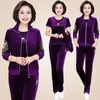 Survêtements pour femmes Printemps Automne Costumes Sportsuit Vêtements d'âge moyen et âgé Grande taille Broderie Costume trois pièces Pantalon Sportswear