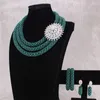 Ketting oorbellen set dudo bruids bruiloft 3 lagen groenblauw Afrikaans voor vrouwen met armband en Nigeriaanse accessoires