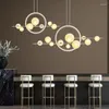 Pendant Lamps Postmodern Restaurant Glass Long Bubble Lamp Nordic Creative Personality Bed And Breakfast Bedroom Bar Aluminum Magic Bean