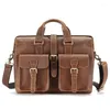 Briefcases Large Capacity Men Fashion Buckle Briefcase First Layer Cowhide Computer Handbags High-end One Shoulder Crossbody Travel Bag