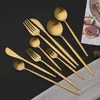 Dinnerware Sets Gold 6Pcs Matte Flatware Cutlery Set Sainless Steel Home Party Fork Spoon Butter Knife Kitchen Dinner Tableware