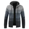 Men's Sweaters 2023 Autumn Men's Jackets Striped Knitted Sweater Coat Men Winter Thick Hooded Cardigan Jumpers Zipper Fleece Coats