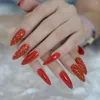 False Nails Long Red 3D Rhinestone Fake Nail Sexy Full Cover Sharp Adult Party Designed Smooth Art Tips
