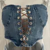 Women's Tracksuits XLLAIS Denim Blue 2023 Style Shorts 2 Piece Sets Women Sexy Sleeveless Bandage Tank Tops High Waist Mini