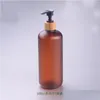 Storage Bottles Jars 500Ml 10/20Pcs Frosted Amber Plastic Cosmetic Emsion Lotion Pump Bottle Bamboo Head Shampoo Shower Gel Packin Dh0Ou