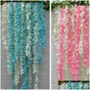 Decorative Flowers Wreaths Artificial Hydrangea Wisteria Flower 10Colors Diy Simation Wedding Arch Door Home Wall Hanging Garland Dhe4T