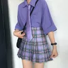 Gonne Arrivo Punk Gotico Harajuku Donna Chic Stile Preppy A Vita Alta Viola Plaid Pieghe Moda Femminile Mini GonneGonne