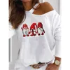 Dames T-shirt Kersttoppen Shirt Vrouwen 2022 Herfst Lange mouw T-shirts Love Heart Gedrukt Patchwork T-shirt Casual dame Witte top G3272 T230104