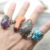 Clusterringen Antiek koper Bezel Coral Raw Labradorite Amethists Turquoises Band Retro Punk Verstelbare vinger sieraden Fashion cadeaus