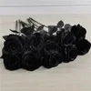 装飾的なオブジェクトの置物5pcs 8 9cmシルクブラックローズ人工花の頭花束ホームリビングルーム