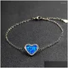 Очарование браслетов Walerv Женщины модные цветные браслет форма сердца настоящий твердый кристалл синий огонь опал опал