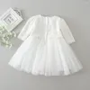 Meisje jurken witte baby lange mouwen formeel voor baby prinses verjaardagsfeestje bruiloft Toddler Chirstening -jurk