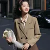 Kvinnors kostymer Crop Casual Khaki Blazers Women Autumn Winter Tender Fashion All-Match Korean Preppy Style Students Daily Vintage Coat Chic