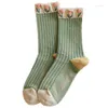 Women Socks 3D Cute Flowers Middle Tube Lady Fashion Long Autumn Winter Soft Cotton For Kawaii Girl Style Medias De Mujer