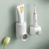 Ensemble d'accessoires de bain Distributeur de dentifrice auto-adhésif Support de distribution automatique Réutilisable Étagère rechargeable Ménage Toilette Salle de bain