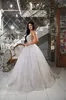 Glamorous Ball Gown Wedding Dresses Square Sleeveless with Shining Sequins Backless Tulle Spraying Gold Floor Length Custom Made Plus Side Vestidos De Novia