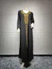 Robes décontractées musulman 2023 Vintage bronzant imprimé robe noire diamants col en V à manches longues lâche Abaya arabie saoudite pour les femmes