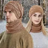 Berets Fleece Hood Hat Winter Women's Knit Men's Knitted Warm Windproof Scarf Coif Hats For Adult Man Men