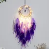 Decorative Figurines Dream Catchers Purple Feathers Natural Stone Handmade Wall Hangings Home Decoration Creative Craft Girl Gifts