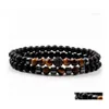 Charm Armband 2022 Trendy Disco Ball Armband Men Classic Pave CZ 2 PCS/Set Tiger Eye Stone Matte Pärled för smycken Gift Drop Deli Dhmiv