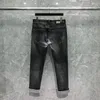 Jeans masculinos Cinza escuro Homem H Marca de alta qualidade Algodão lavado jeans retos calças calças de luxo de moda de luxo calças de esportes retro