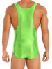 Heren lichaamshapers glanzende rekbare bodysuit worstelen singlet turnord mager jumpsuit mouwloze fitness sexy heren lingerie bodybuilding