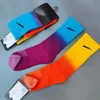 Men's and Women's Athletic Socks Basketball Sock New Fashion Casual Breathable Gradient Socks Two Pairs of High Tube