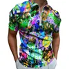 Polo's Blue Abstract Print Polo Shirts Mens Digital Art Casual Shirt Summer Grappige Zipper T-shirts met korte mouwen aangepaste extra grote tops met korte mouwen