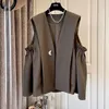 Gilet da donna nero autunno inverno coreano allentato casual tinta unita pieghettato ombrello vestito gilet cappotto top goccia femminile