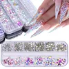 Nail Art Kits 12 Grid Drill Profiled Diamond Flat Bottom Water AB Jewelry Decoration Polish Set