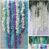 Decorative Flowers Wreaths Artificial Hydrangea Wisteria Flower 10Colors Diy Simation Wedding Arch Door Home Wall Hanging Garland Dhe4T