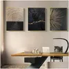 Paintings Wall Prints Abstract Retro Black Gold Wood Art Posters Tree Ring Radial Lines Nordic Canvas Picture Home Decor Drop Delive Dhstr