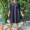 Robes décontractées femmes robe plissée col rond solide a-ligne jupe ample élégant pour les femmes 2023 été afrique femme vêtements