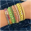 Charm Bracelets Colorf Rhinestonel Miami Enamel Curb Cuban Bracelet Women Jewelry Hip Hop Thick 8Mm Gold Color Link Heavy Drop Delive Dhvhx