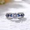 Eheringe Charming Blau CZ Stein Frauen Party Zubehör Bling Anmutig Braut Ewigkeit Ring Trendy Schmuck Großhandel