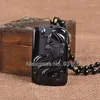 Pendant Necklaces Chinese Handmade Natural Black Obsidian Carved GuanGong Lucky Blessing Amulet Pendants Beads Necklace Fine Jewelry