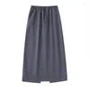 Skirts Fall Fashion Women's Casual Retro Versatile High Waist Adjustable Buckle Back Split Straight Skirt