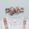 FOCUSNORM 0-18M Herbst Baby Mädchen Schöne Strampler Kleid Stirnband 2 stücke Langarm Plaid Gedruckt Bowknot A-linie Mini