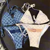 Vintage designer bikini små bokstäver tryck baddräkt för kvinnor hög midja kvinnors badkläder set