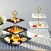 Tallrikar tre-lagers tårta stativ bröllop fest dessert bord godis fruktplatta display hem dekoration brickor fyrkantig bärbar bricka