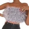 Women's Tanks Women Clothes Artificial Fur Feather Vest Summer 2023 Sleeveless T-shirts Strapless Fluffy Backless Slim Tube Tops Streetwear