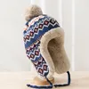 Berets HT4110 Russian Cap Men Women Knitted Trapper Earflap Ski Male Female Thick Warm Winter Beanie Hat Fur Pompom Russain