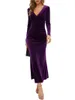 Casual Dresses Velvet Wrap Buttocks Skirt Sexy V-neck Slim Fitting Elegant Cocktail Party Fishtail Dress Evening Long Sleeves Office Lady