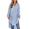 Women's Polos Women T-shirts Spring Fall Clothes Elegant Long Shirt Solid Color Sleeve Irregular Hem Button Tops Office Ladies Streetwear