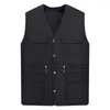 Men's Vests Stylish Men Work Vest Plus Size Cargo Loose Dressing Pure Color Inner Pockets
