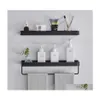 Crochets Rails Étagère À Serviette En Aluminium Noir Étagère De Rangement De Salle De Bains Plateau Mural Vanity Shower Caddy Spice Organizer 30/40 / 50Cm Drop Dhkpo