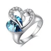 Wedding Rings Trendy Exaggerated Heart Of Ocean Ring For Women Prong Setting Cubic Zirconia Metal Silver Color