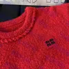 レディースレッドセーター刺繍ロゴTシャツラウンドネックニット半袖トップ秋の冬女性セーター