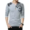 Men's T Shirts T-Shirt Long Sleeves Cotton Fashion Floral Print V-Neck Casual Loose Bottom Shirt Man Clothing Brand Tees Plus Size 5XL